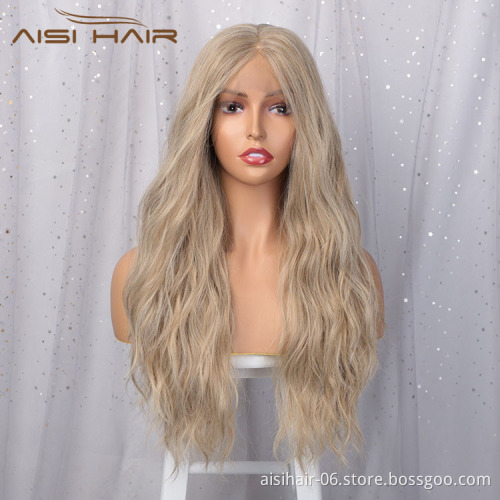 Aisi Hair Top Quality 24 Inch Long Wavy Blonde Swiss Lace Wigs Body Wave Synthetic Lace Frontal Hair Wigs For Black Women